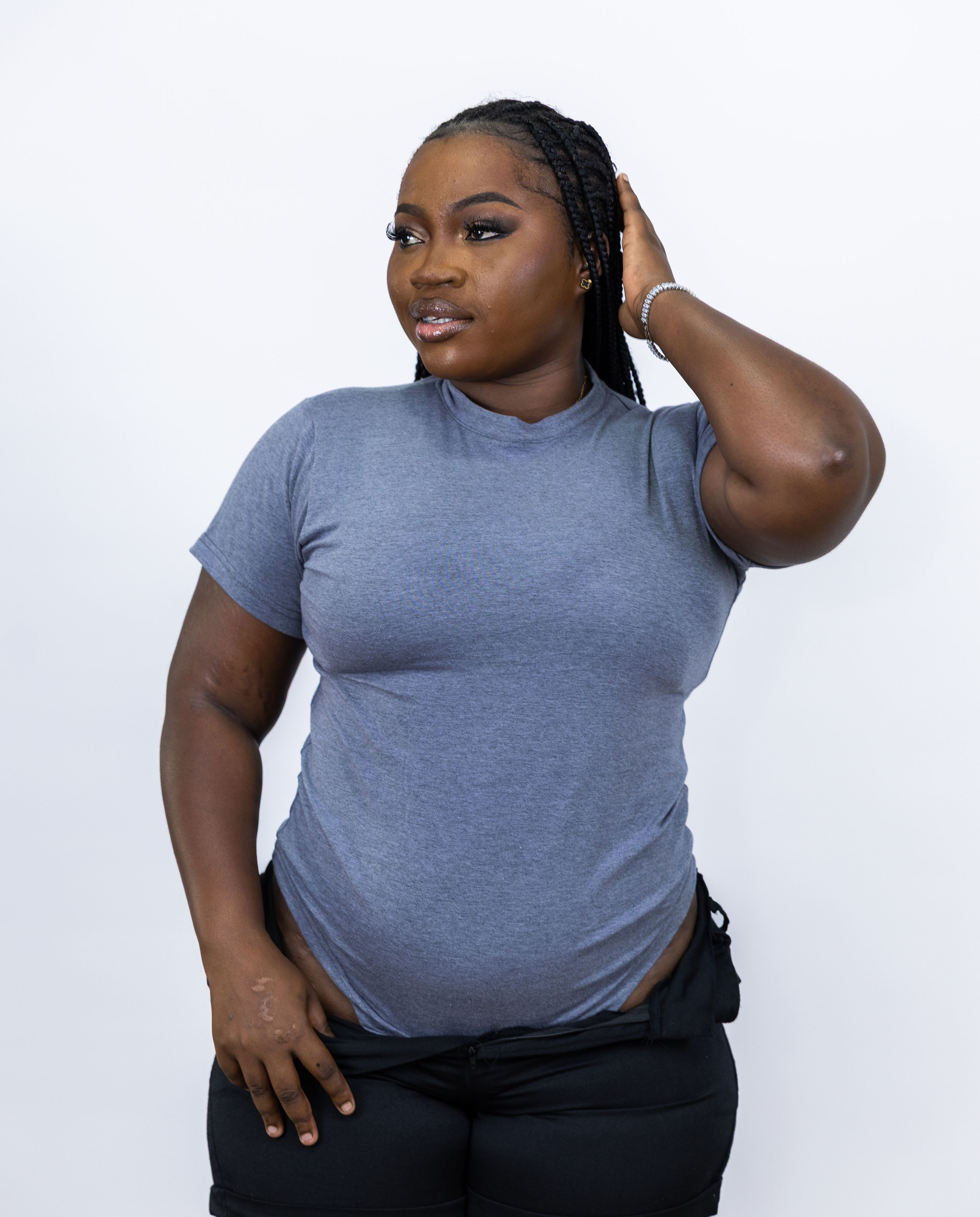 Grey Women High Neck Bodysuit