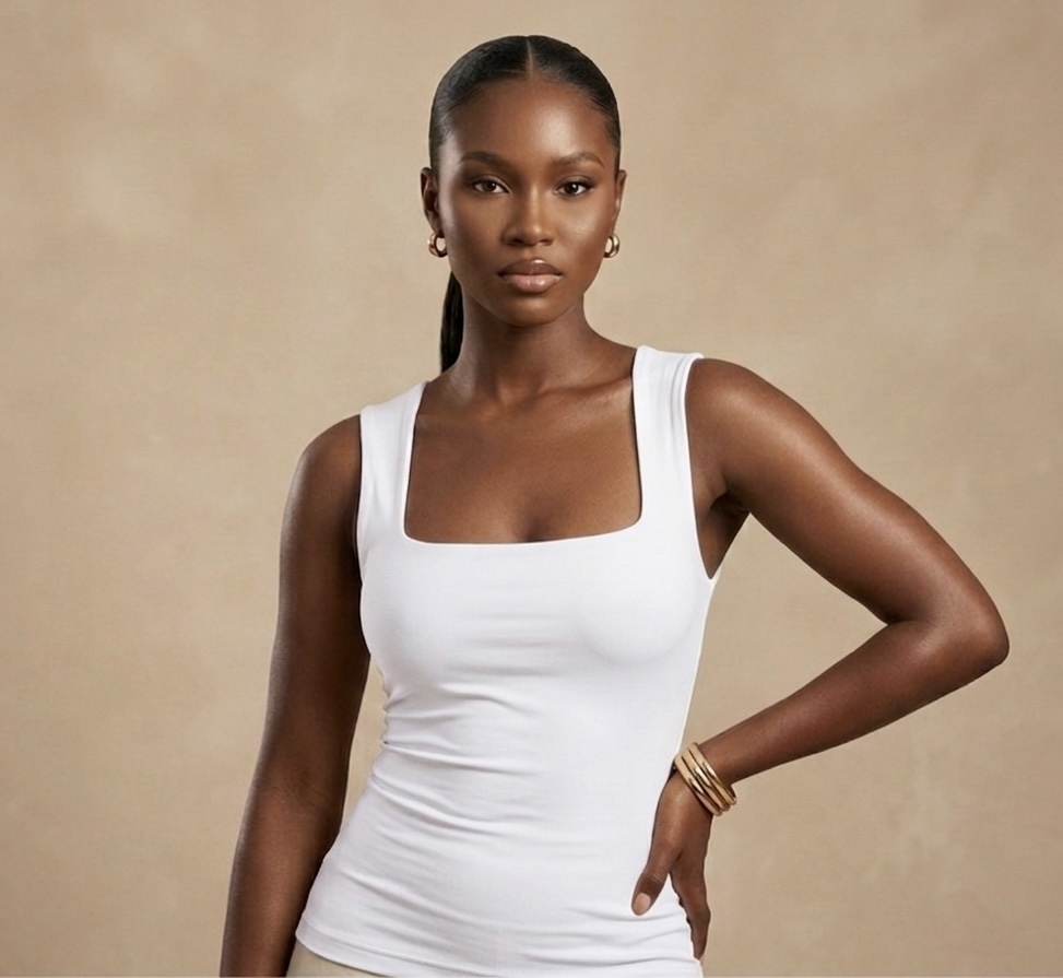 Spandex Square Neck Sleeveless Top (White)