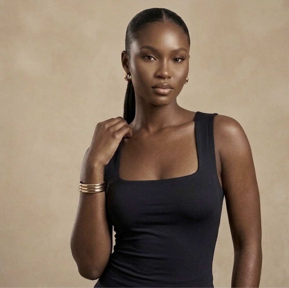 Spandex Square Neck Sleeveless Top (Black)